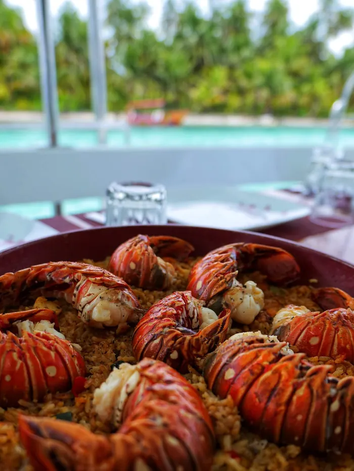 Lobster dish served on board