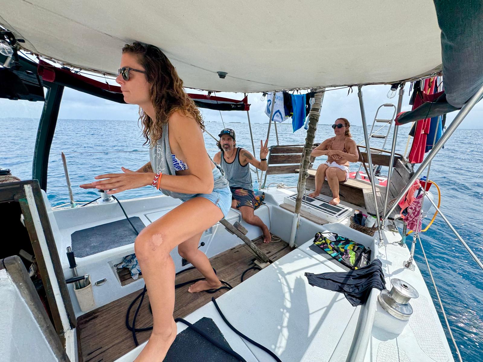 Sharing dinner and stories on a sailboat